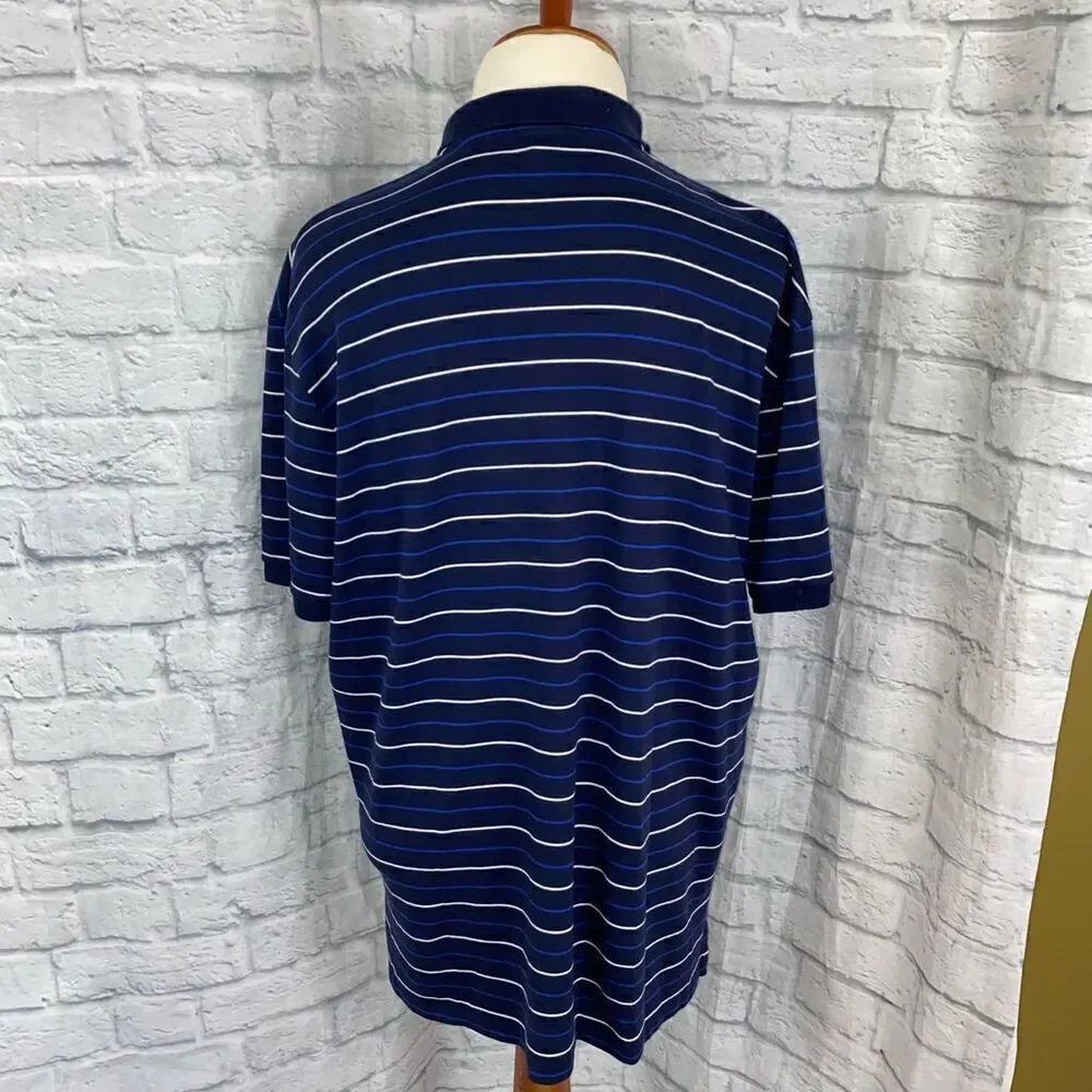 Polo by RL 100% cotton 2 button collar short sleeve stripe polo navy blue sz XXL - Picture 7 of 7